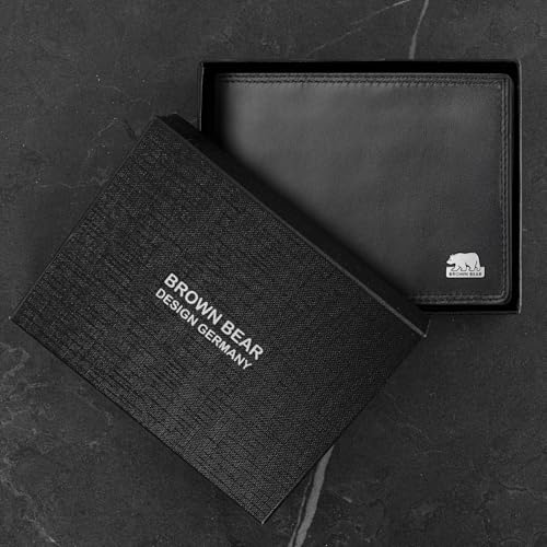 Image of BROWN BEAR Classic Heritage Genuine Leather Wallet for Man | Purse for Men Wallet (Black-with-Metal-Logo)