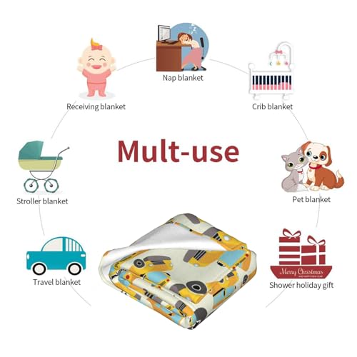 Image of School Bus Blanket 30 inchx40 inch - Flannel Fleece Throw with Wheels on Bus Pattern - Ultra Soft Plush for Toddlers & Nursery - Lightweight Travel Blanket for Car Seat, Stroller - School Bus Gift for Kids