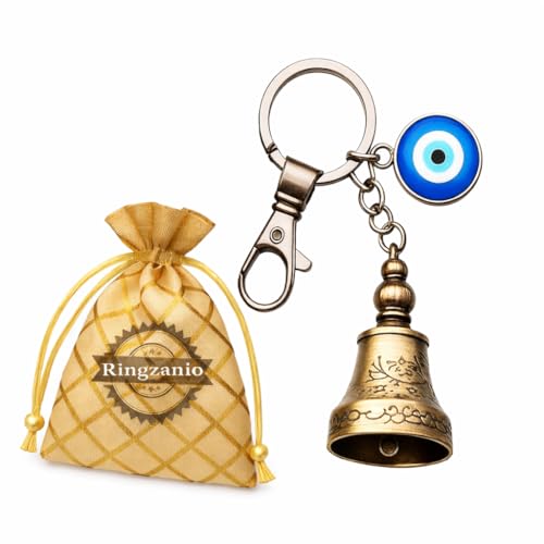 Image of Guardian Bell Keychain For Bike & Car | Guardian Bell | Tibetan Texture Bells Keychain with Evil Eye | Good Luck Charm Bells | Gift for Men | Protection Charm | Gift for Rider