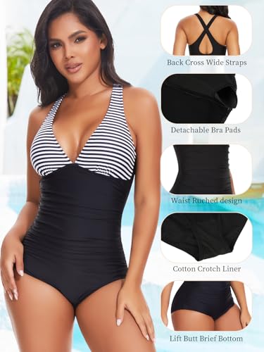 Traje de baño para mujer con cuello en V profundo y control de barriga 3
