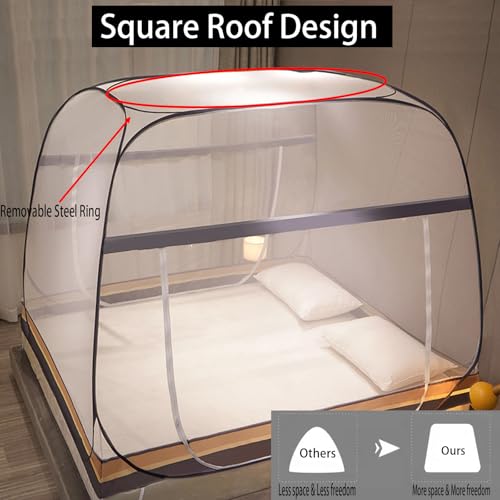 Image of CMINGJ Mosquito Net for Bed, Portable pop up Mosquito Netting with Bottom, Free Installation-Suitable for Bedroom, Camping, Folding Portable Design for Baby Adults (Gray & Gray Bottom Edge)