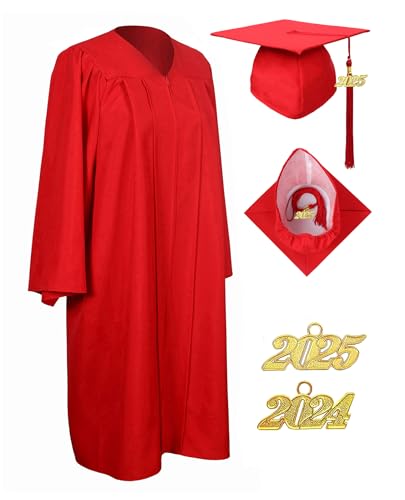 GraduationService Matte Gown Cap Tassel 2017 Unisex, Red, 48(5.3-5.5)inches