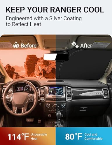 Image of Proadsy 2026 Upgrade Front Windshield Sun Shade Foldable Sunshade Protector Custom Fit 2019-2023 Ford Ranger XL XLT Lariat Accessories