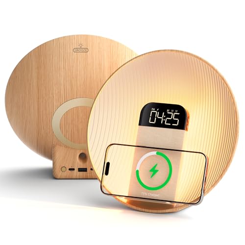 COLSUR Sunrise Alarm Clock Wake Up Light,Bluetooth Speaker,Wireless Charging,White Noise,Bedside Lamp,Bedroom,Snooze & Sleep Aid,Ideal for Gift