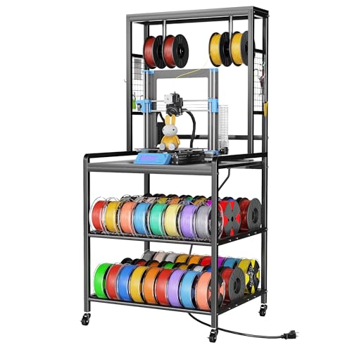 kepptory 3D Printer Stand with Power Outlet, Rolling Storage Cart w/Filament Spool Holder, Lockable Wheels Heavy Duty Rack for Ender 3 Ender 5 CR10 Desktop 3D Printers, Black