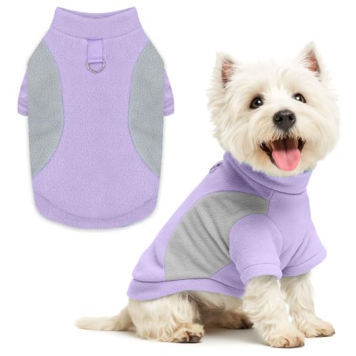 Image of Small Fleece Dog Sweater with Leash Ring Soft Warm Fall Winter Dog Clothes Cute Cat Apparel Puppy Sweaters Classic Pullover Doggy Sweatshirts Chihuahua Costumes Cat Outfits(Purple,XS)