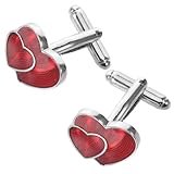 Veemoon Gemelos de Camisa de Esmoquin en Forma de Corazón Rojo Profundo, Accesorios para Traje Hombre, Gemelos de Boda y Negocios, 1 Par para Puños Franceses, Obsequio San Valentín