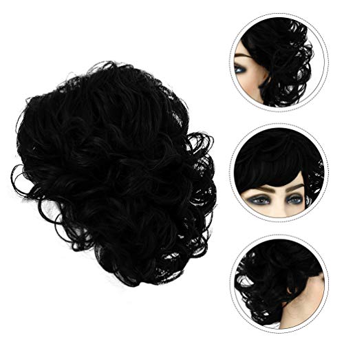 FRCOLOR Mulheres Preto Curto Peruca Fofo Curto Ondulado Perucas Peruca Cheia Sintética Resistente Ao