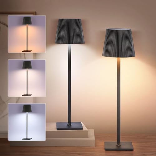 2 Pack Cordless Table Lamp, Portable Outdoor LED Desk Lamp with 3 Color Stepless Dimming Up, Battery Operated Lamps for Restaurant Couple Dinner Bedroom Camping Bars (Black) 2 41dgVVyuMoL. AC