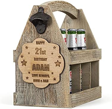 Personalised Bottle Opener Beer Crate, Vintage Wooden Beer Caddy Beer Gift Box | 50th Birthday Gift for Men | 40th Beer Gifts for Men Fathers Day 30th 21st 18th Beer Carrier