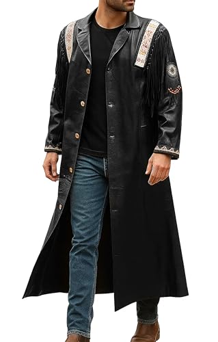 Stylish Native American Fringe Western Leather Coat – Long Cowboy Trench Coat for Men2