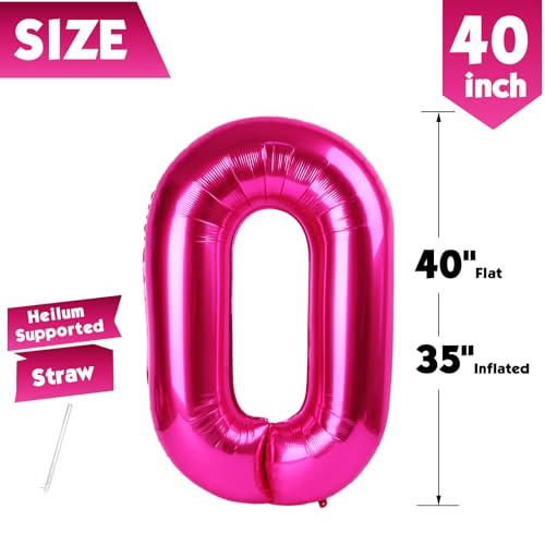 Image of 40 Inch Hot Pink Number 0 Balloon, 0th Birthday Party Decorations | 40 Inch Hot Pink inflatable foil number balloons, large birthday decorations for 0th birthday