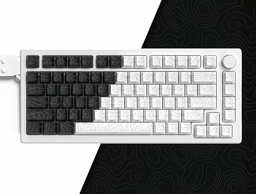 Image of dagaladoo Double Shot PBT keycaps for Mechanical Keyboard,Black /White Topographic Key Board keycaps,Shine Through Custom Key caps,Cherry Profile Key caps for US Layout 60% 75% 100% Keyboard