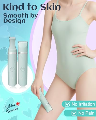 Image of Bikini Trimmer Women,Electric Razor for Pubic Hair Women's Foil Shaver Rechargeable Shaver Removal with Snap-in Ceramic Blades,IP7X Waterproof,Wet and Dry Use,Green