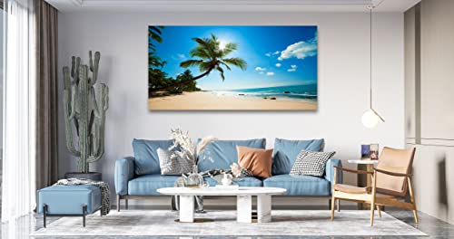 Muolunna ARX0675 X0675 Large Canvas Wall Art Summer Ocean Waves Prints Coconut Trees Beach Seascape Painting Hawaii Sea Nature Pictures Stretched And Framed thumb #2