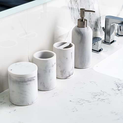 Jo Lavie Premium White Marble 4 Pcs Bathroom Accessories Set. Modern Decor Complete Bath Restroom Accessory Toothbrush Holder Set Juegos De Accesorios De Baño Essentials For Apartment House #TOP6