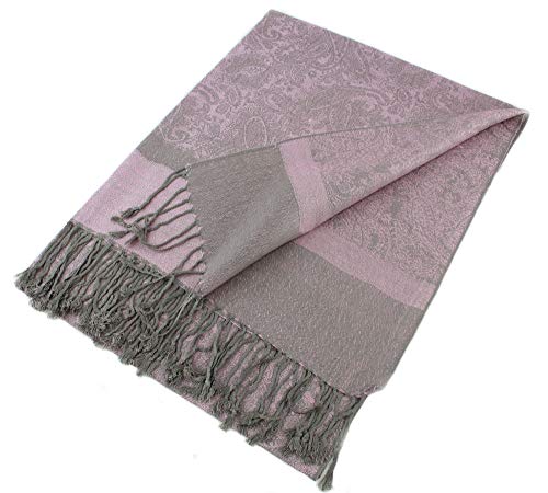 PASKMLNA Paisley Jacquard Pashmina Shawl Wrap Scarf Stole (Pinkgray01860)