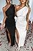 Memoriesea Women's Sexy One Shoulder Satin High Split Cocktail Wedding Party Maxi Dress White