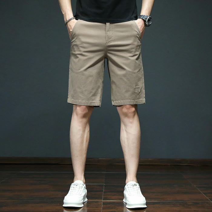 USTZFTBCL Summer Men's Casual Loose Straight Leg Thin Cotton Mid-Length Shorts