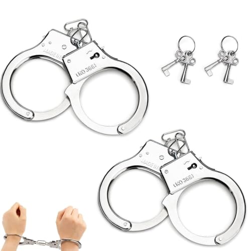 Metall Handschellen 2 Paar mit 4 Schlüsseln Spielzeug Handschellen für Rollenspiel Polizei Kostüm Party Verstellbare Handfesseln aus Metall für Kinder und Erwachsene Cosplay Karneval Zubehör-2pcs