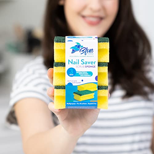 Blue Turtle Sponges For Dishes – 3 Pack Multipurpose Kitchen Sponges – Premium Multifunction Scrub Sponge Protects Nails And Fingers – Odor Resistant Sponges For Cleaning Stains, Grease (Yellow) #TOP2