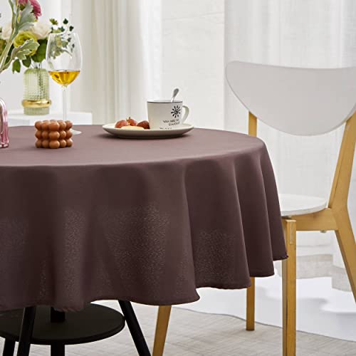 DALINA Textil - Mantel de Mesa Antimanchas Redonda de Poliéster, Mantel Liso Impermeable, Lavable (140CM Ø, Marrón)
