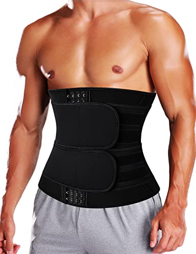 Kiwi Rata Waist Trimmers For Men,Mens Neoprene Sauna Waist Trainer,Sweat Band Belly Belt With Double Removable Straps,C-Shape Steel Bones,Weight Loss Workout Fitness Shapewear #TOP23