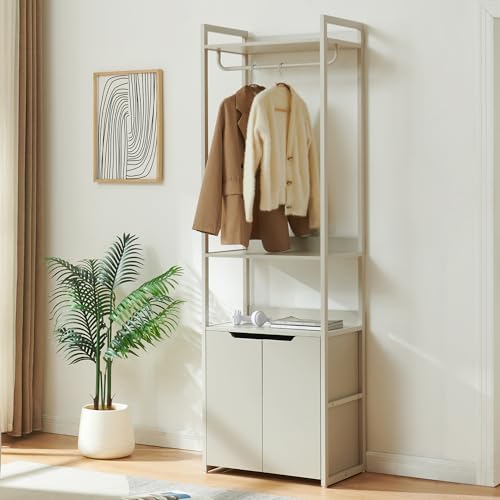 [en.casa] Stand Appendiabiti da Terra in Acciaio con 3 Ripiani Guardaroba Aperto Asta Vano Portabiti e Armadietto Organizzatore Ingresso Camera da Letto 200 x 61 x 40 cm - Grigio