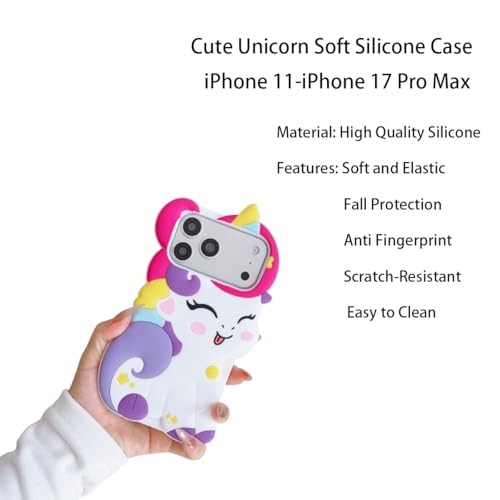 wifantien 3D Cute Unicorn Case for iPhone 17 Pro Max 6.9" 2025,Cartoon Kawaii Fashion Character Unicorn Horse Shape Kids Girls Women Soft Silicone Case by wifantien - Used condition - Image 2