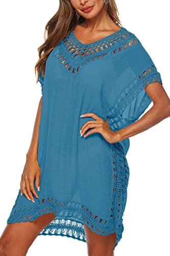 Image of Adisputent Womens Swimsuits Cover Ups Crochet Chiffon Beach Cover Bathing Suit Bikini Wear Coverups Dress