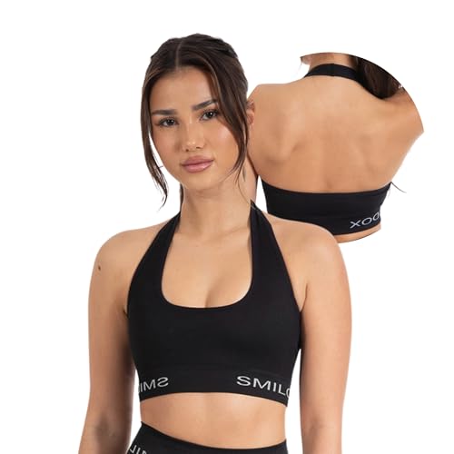 SMILODOX Sport BH Damen Azura, Nahtloses & Rückenfreies Crop Top, Neckholder Sport Bra mit Starken Halt und Kompressionsgefühl, Yoga Tank Top, Sportunterwäsche für Fitness, Gym, Alltag & Pilates