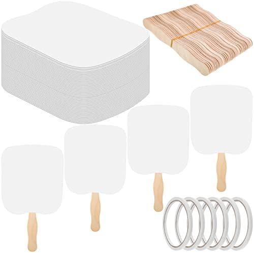 Fan Handle Craft Sticks Wavy Wooden Sticks, Blank White Cardstock, Double Sided Tape Church Fans for DIY Crafting Painting Hand Held Parlor Fans Paddle Fans (250 Sets)