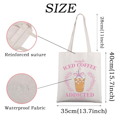 WSNANG Iced Coffee Gift Iced Coffee Lover Canvas Tote Bag Iced Coffee Shopping Bag Iced Coffee Drinker Travel Shoulder Bag3