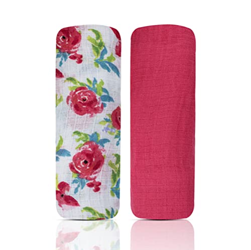 Image of MODERN BABY Muslin Swaddle Blankets Newborn 2 Pack Soft Baby Wraps for Baby Boy 100% Cotton, Rose Floral