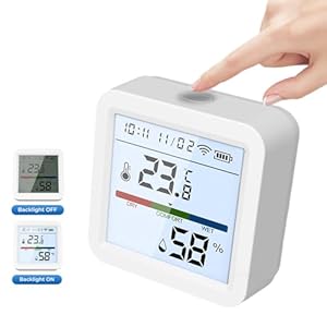 WiFi Thermometer Hygrometer, Bluetooth Temperature Humidity Sensor with Backlight, App Notification Alert, WiFi Thermometer Hygrometer for Home Pet Garage,Compatible with Alexa & Google Home Asistant