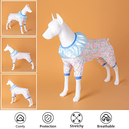 Image of LovinPet Large Dog Apparel - Anti Licking Recovery Suit, Lightweight Fashion Box Spring Flowers White Prints Dog Jumpsuit, UV Protection