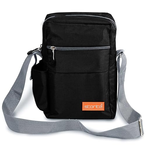 Image of Storite 10 Inch Stylish Padded Mini Sling Crossbody Bag for Men and Women, Small Passport Travel Sling Bag With Water Bottle Pocket
