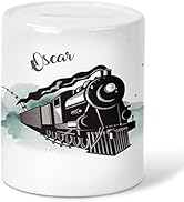 Mikalino Kinder Spardose Dampflokomotive auf grosser Fahrt in den Bergen personalisiert mit Wunsc...