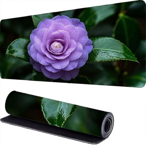 Fioletowa podkładka pod mysz dla graczy 1800 x 900 x 3 mm kwiaty rozszerzona podkładka pod mysz XXL mata pod mysz z antypoślizgową gumową podstawą, podkładka pod mysz do komputera, komputera, biura