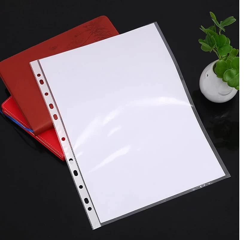 Image of Saya Heavy Duty 50 Pcs 200 Micron Transparent Document Sleeves, Leaf Sheet Clear Certificates, Waterproof Sheet Protectors 11 Holes Punched Ring Files Folder (A4 Size) (50 Sheets - 200 Micron)