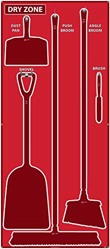 Image of NMC SB126AL 5S Dry Zone Janitorial Shadow Board, 68 inchx30 inch, Red /Red, Aluminum Sign (Tools Sold Separately)