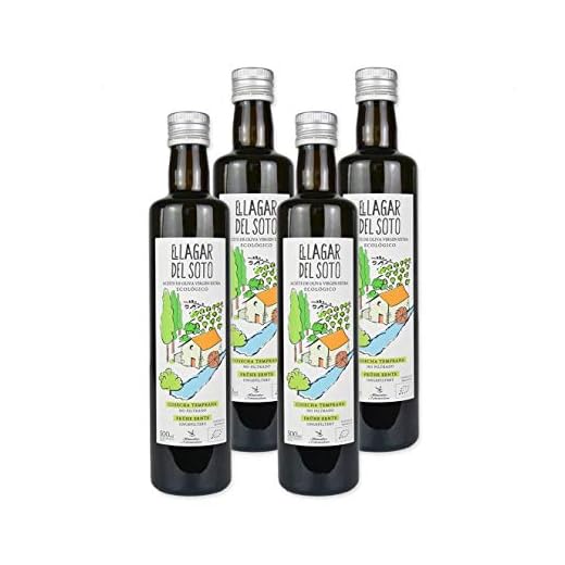 El Lagar del Soto - Aceite de Oliva Virgen Extra - 4 unidades por caja - 0,5 Litros - Cosecha Temprana - Manzanilla Cacereña - Aceite en Formato Vidrio - Aceite de Oliva Virgen Extra - Extremadura