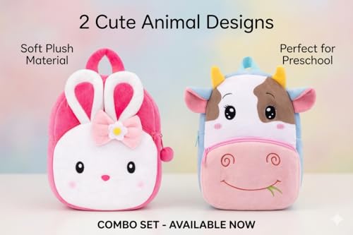 Image of Cartoon Plush Kids School Bag 2-6 Years | Soft Toy Backpack for Boys & Girls | Toddler Nursery Preschool Bag | Lightweight Adjustable Straps