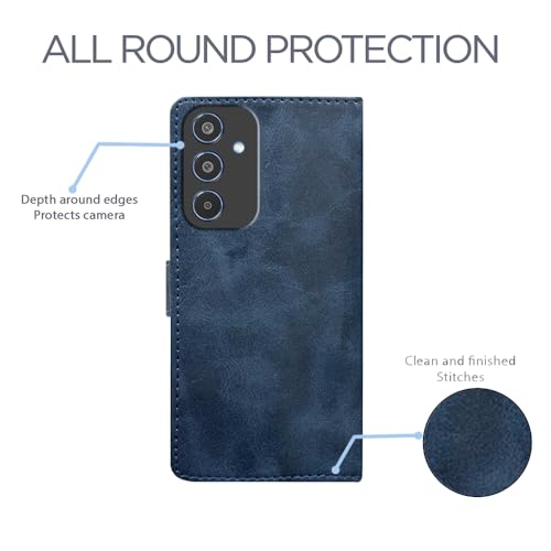 Image of amazon basics Vivo X200T 5G Flip Cover | Card Pockets Wallet & Stand | Flip Cover for Vivo X200T 5G (Blue Button)