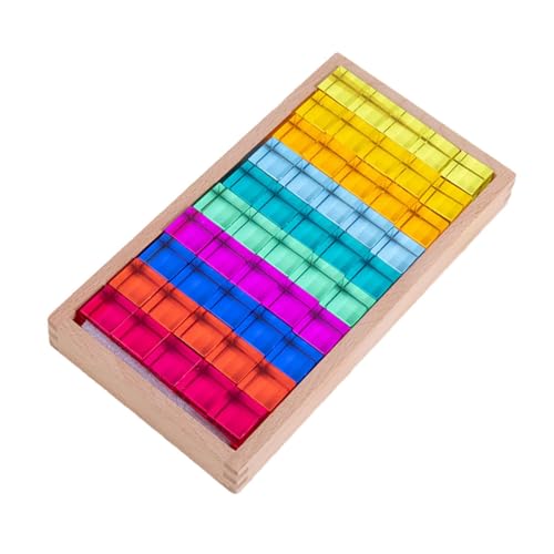 Blocs de construction transparents en acrylique avec stockage en bois pour enfants, 50 pièces