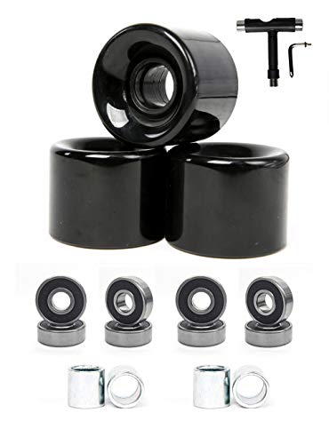 FREEDARE 58mm Skateboard Wheels 82a + ABEC-7 Bearing Steel and Spacers Cruiser Wheels T Tool Set (Black,Pack of 4)