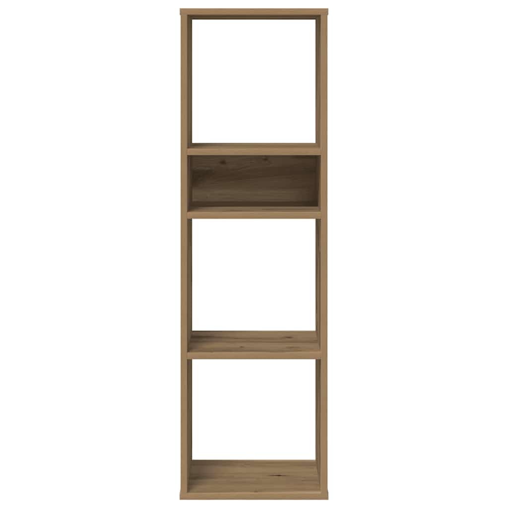 Libreria Artisan in legno di quercia 34 x 31 x 112 cm, scaffale stretto con scomparto aperto per ripiano e spazio portaoggetti, salvaspazio come mensola da parete o divisorio in soggiorno