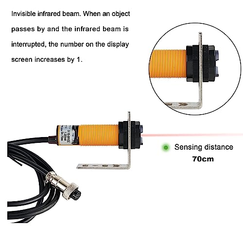 Contador digital infrarrojo LED para cinta transportadora. Pantalla de 4 dígitos. Conteo de hasta 9999. Alcance de detección de 1000 cm. Ideal para entornos industriales y educativos.