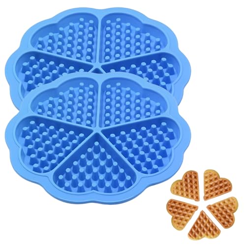 XYTAHDM 2 Pezzi Stampo per Waffle, Stampo per Muffin a Cuore con Buon Rivestimento Antiaderente,Stampi da Forno in Silicone, Stampo per Creare Waffle e Muffin (Blu)