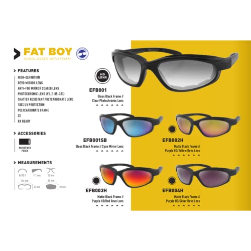 Bobster ® Fatboy, Gloss Black Frame, Cyan Mirror Lens2